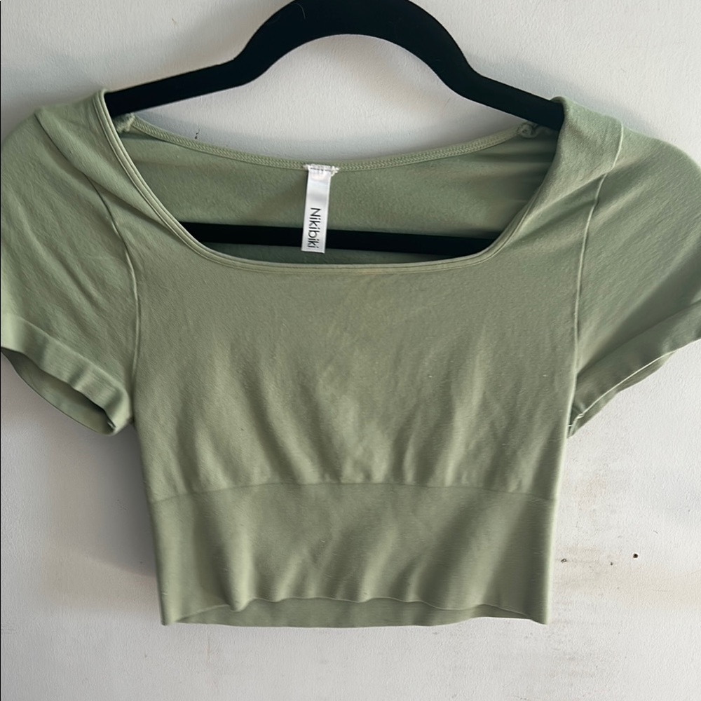 Garage Green Fitted Crop Blouse